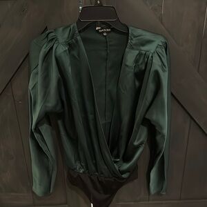 Women's Emerald Green Satin Blouse